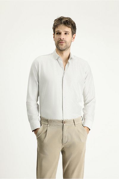 Kiğılı Long Sleeve Slim Fit Slim Fit Striped Cotton Easy-Iron Shirt