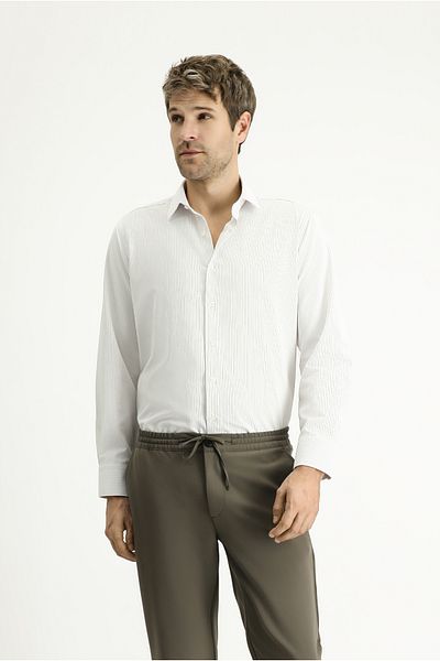 Kiğılı Long Sleeve Classic Striped Cotton Easy-Iron Shirt