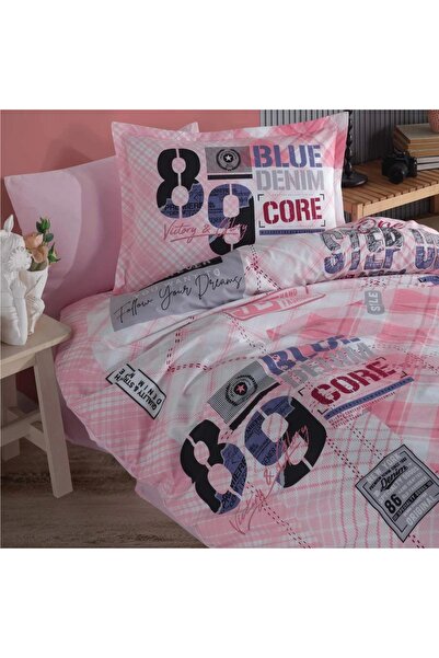Clasy Ranforce Denim V1 Pink Single Duvet Set