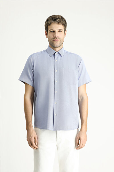 Kiğılı Kısa Kol Regular Fit Desenli Pamuklu Kolay Ütülenebilir Gömlek