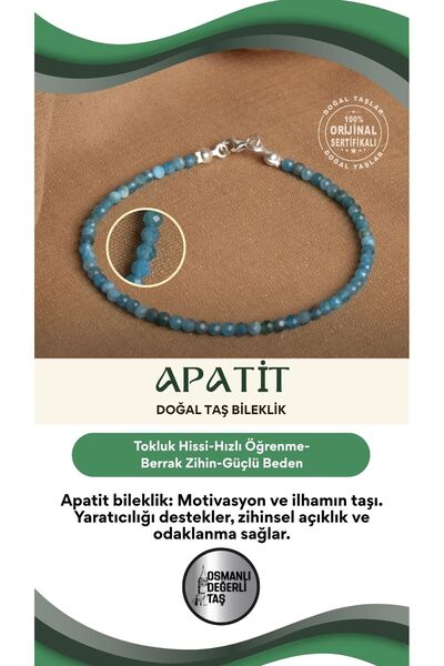 OSMANLI DEĞERLİ TAŞ Sertifikalı Apatit Doğal Taş Bileklik