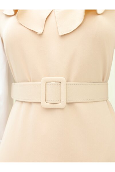 Modamorfo Μακρύ Gilet V Ζώνη Φόρεμα - Κρέμα