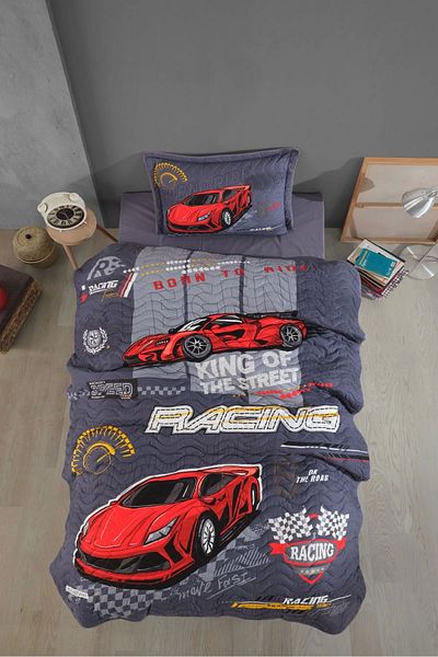 Clasy Set cuvertură de pat Ranforce Blue - 100% bumbac, Racing Team V1