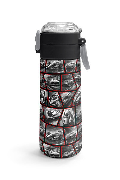 Coral High Kids Black Red Car Patterned Steel Thermos with Straw and Direct Drinking 500 ml 31867