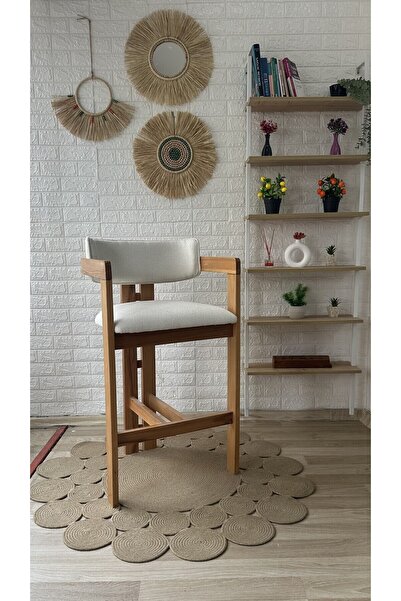 silla Concept T Bar Sandalyesi Teddy Krem Kumaş Bar Sandalyesi Naturel Ahşap Ada Sandalye