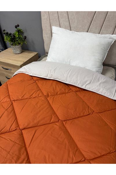 Clasy 100% Cotton Ranforce Double Quilt - Beige-Tile Plain Patterned Quilted