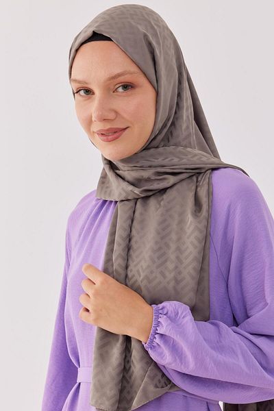 MİRSOY SCARF Dark Gray Tetris Patterned Silky Jacquard Shawl