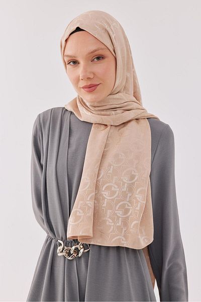 MİRSOY SCARF Γυαλιστερό Σάλι με σχέδιο Jacquard Daka - Milk Coffee