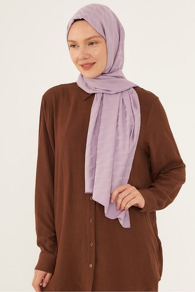 MİRSOY SCARF Lilac Silky Jacquard Shawl - Wave Pattern