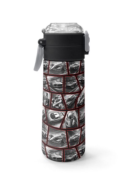 Coral High Kids Black Red Car Patterned Steel Thermos with Straw and Direct Drinking 500 ml 31867