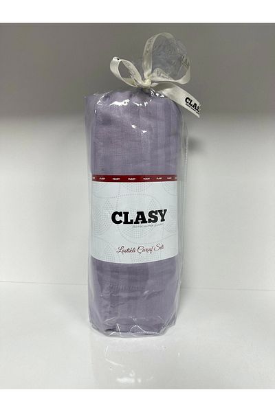 Clasy Ranforce Single Striped Elastic Sheet Set - Purple