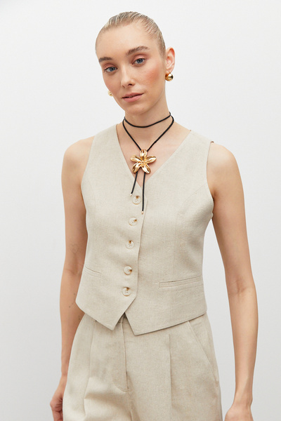 urban focus V-neck linen vest