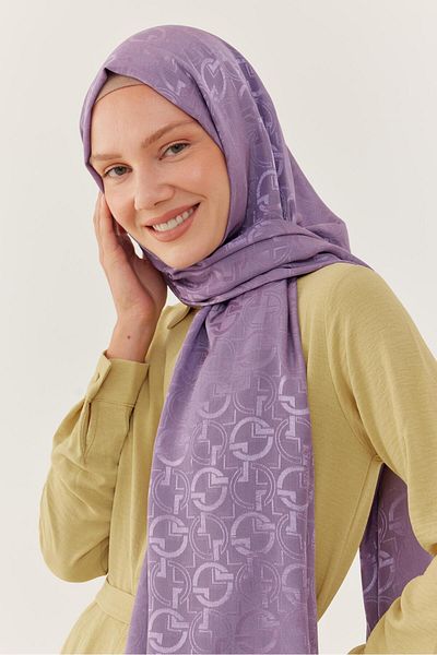 MİRSOY SCARF Shiny Jacquard Collar Patterned Lavender Shawl
