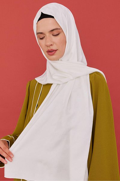 MİRSOY SCARF Λευκό μεταξένιο σάλι ζακάρ - μοτίβο λεύκανσης