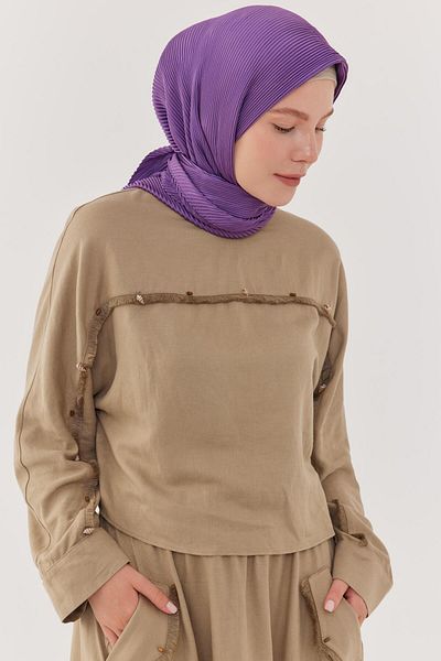 MİRSOY SCARF Purple Pleated Scarf