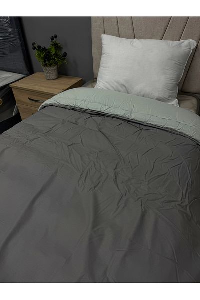 Clasy 100% Cotton Ranforce Single Quilt Double Sided Green-Grey Plain Pattern
