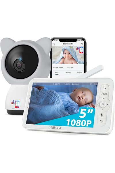 Smart Vibe Monitor Bebeluși Wifi 2 În 1, Vedere Multiplă Hellokid™ Duo, Vedere Nocturnă, Aplicatie Telefon