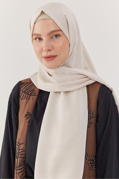 MİRSOY SCARF Ecru Sand Satin Shawl Evening Dress