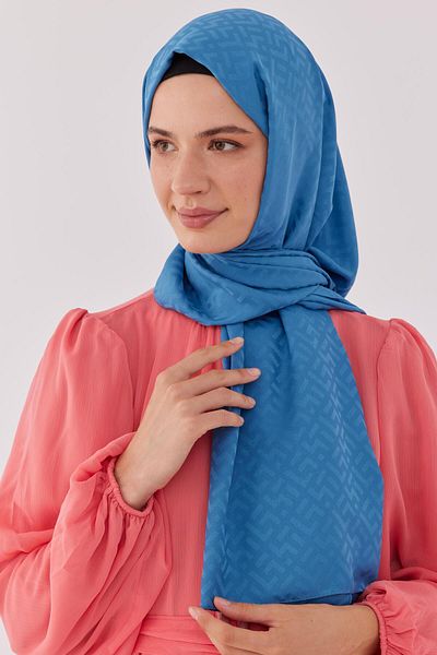 MİRSOY SCARF Şal jacquard mătăsos cu model Tetris albastru
