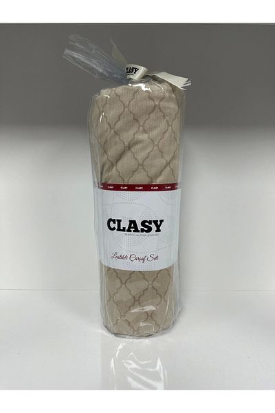 Clasy Ranforce Elastic Sheet Set Double Patterned Milk Coffee