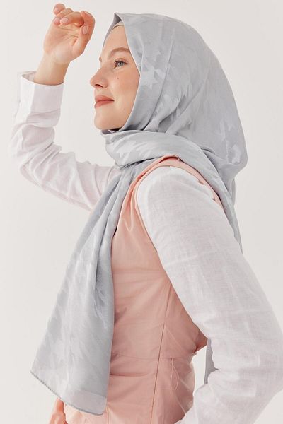 MİRSOY SCARF Γυαλιστερό Ζακάρ Σάλι Μπακ - Ασημί