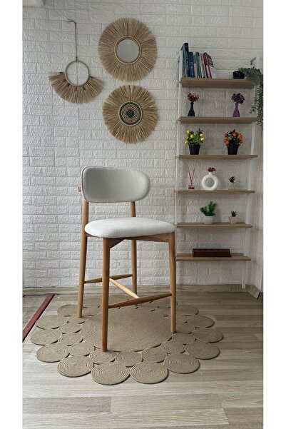 silla Concept Polo Bar Sandalyesi Teddy Krem Kumaş Naturel Ahşap Ada Sandalye
