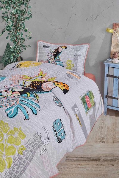 Clasy Ranforce Bedspread Single Paradise V1 Salmon