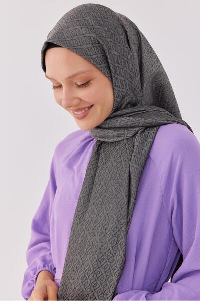 MİRSOY SCARF Shiny Jacquard Patterned Ring Shawl - Smoke