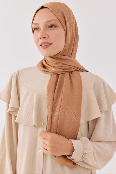 MİRSOY SCARF Shiny Jacquard Patterned Ring Shawl - Sand Beige
