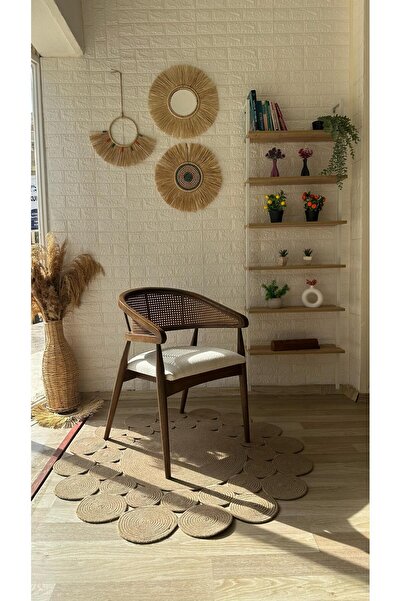 silla Consept Gazel Sandalye Teddy Krem Kumaş Hasırlı Ceviz Ahşap Sandalye