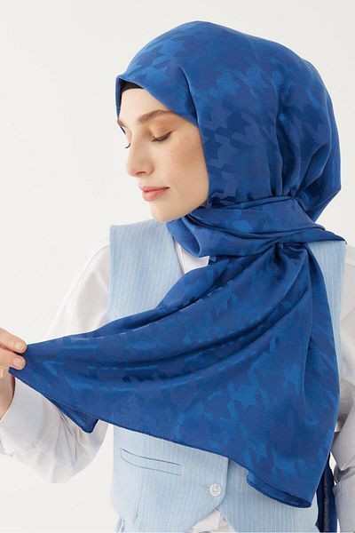MİRSOY SCARF Şal albastru cu model jacquard strălucitor - picătură de gâscă
