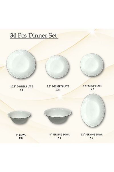 Houzi 34 Pcs Gold line Opal ware Dinner set