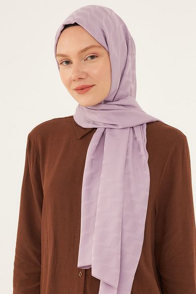 MİRSOY SCARF Lilac Silky Jacquard Shawl - Wave Pattern