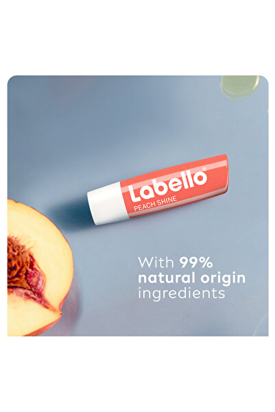 LABELLO Lip Balm, Peach Shine, 24H Moisture with Shea Butter, Vegan, 4.8g, Pack of 2