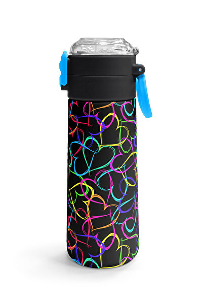 Coral High Kids Multicolor Heart Patterned Straw and Direct Drinking Steel Thermos 500 ml 31870
