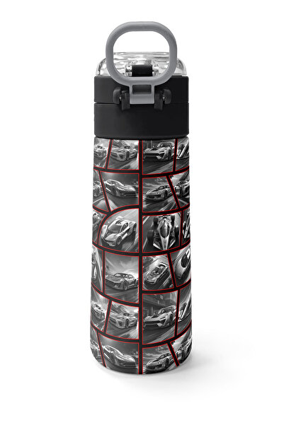 Coral High Kids Black Red Car Patterned Steel Thermos with Straw and Direct Drinking 500 ml 31867