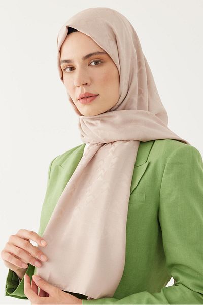 MİRSOY SCARF Γυαλιστερό Μοτίβο Ζακάρ Mc Shawl - Κρέμα