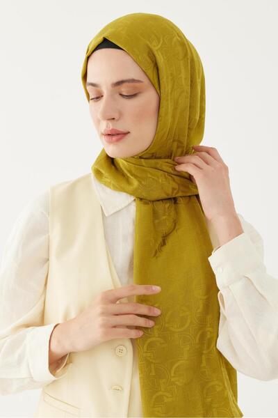 MİRSOY SCARF Daka Desen Parlak Jakar Şal - Yağ Yeşili