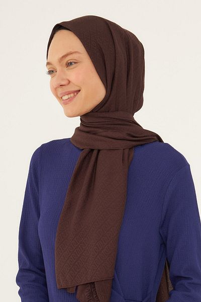 MİRSOY SCARF Shiny Jacquard Patterned Ring Shawl - Bitter Brown