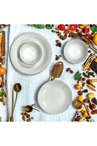 Houzi 36 Pcs Gold line Opal ware Dinner set