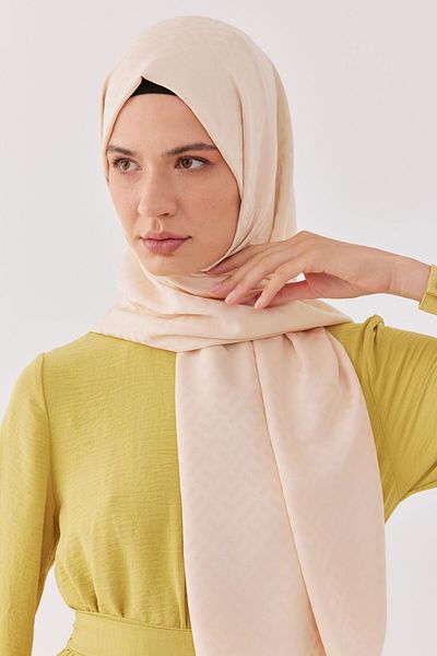 MİRSOY SCARF Κρέμα Tetris με μοτίβο μεταξένιο σάλι ζακάρ