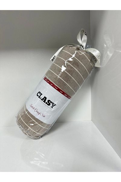 Clasy Комплект чаршафи Ranforce с фит лак, единичен, кафе-бял, райета