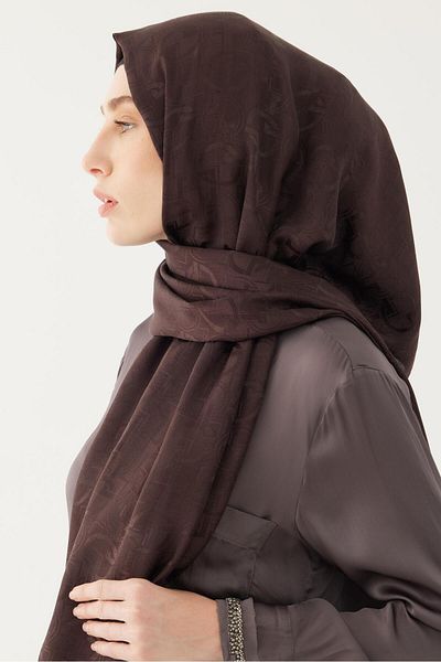 MİRSOY SCARF Блестящ жакардов шал с шарка Daka - горчиво кафяв