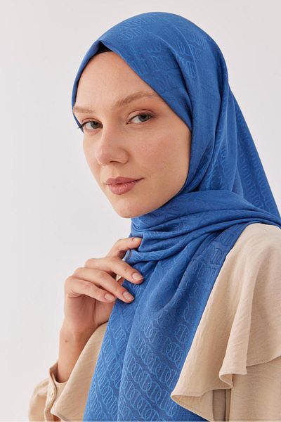 MİRSOY SCARF Şal cu inele cu model jacquard strălucitor - albastru