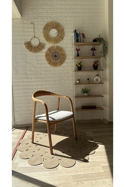 silla Concept Yılan Sandalye Teddy Krem Kahve Desenli Kumaş Natural Ahşap Sandalye