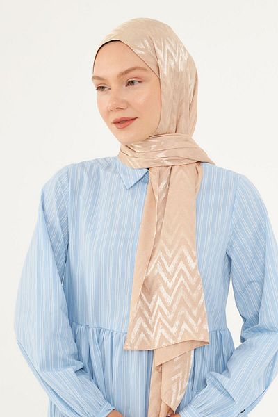 MİRSOY SCARF Γυαλιστερό Ζακάρ Σάλι με Ζιγκ-ζαγκ - Γαλακτόκαφε