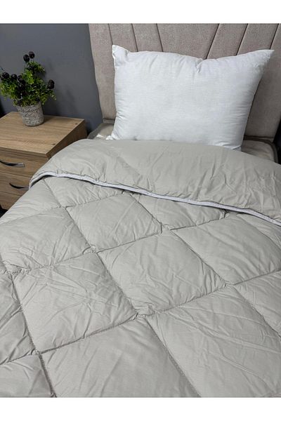 Clasy Ranforce 100% Cotton Double - Quilt, Double Sided Gray Plain Pattern Quilted