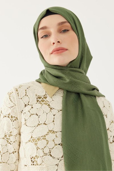 MİRSOY SCARF Halka Desen Parlak Jakar Şal - Yeşil