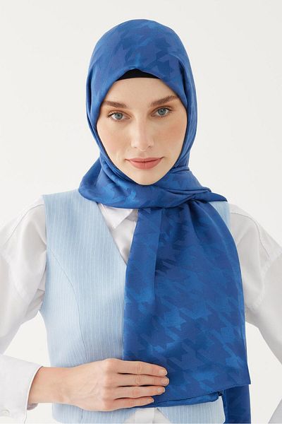MİRSOY SCARF Şal albastru cu model jacquard strălucitor - picătură de gâscă