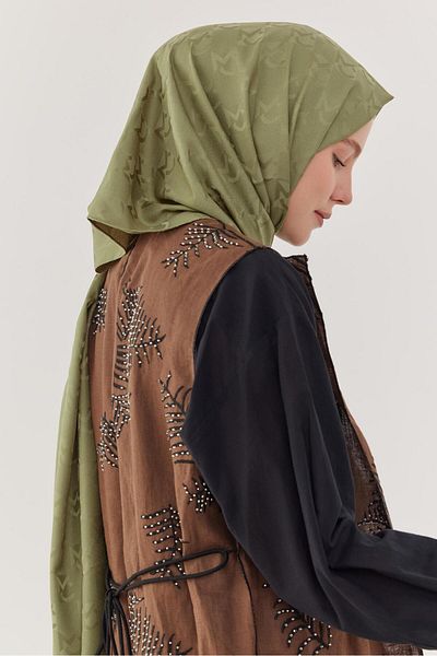 MİRSOY SCARF Λαμπερό Jacquard Mc Σχέδιο Σάλι - Στρατιωτικό Πράσινο